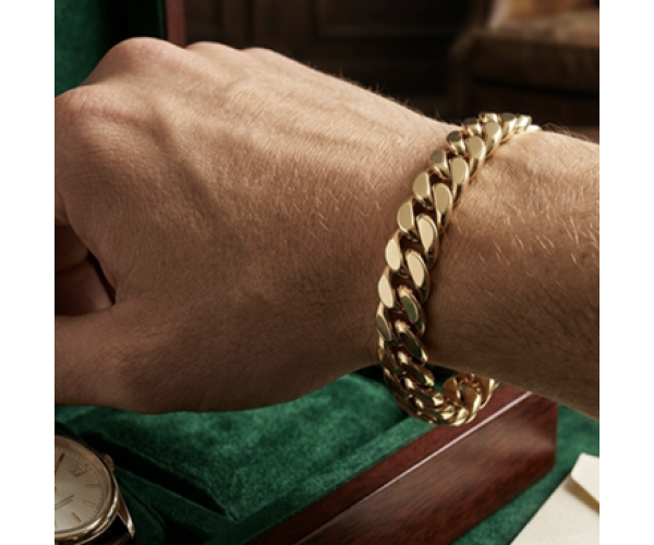 Kultainen panssariketju ranteeseen 11mm, umpinainen