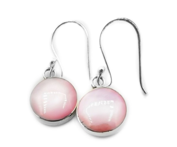 Helmiäinen, pinkki - Hopeiset korvakorut