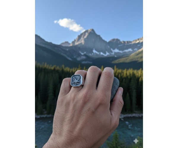 Kotka -  Hopeinen kantasormus