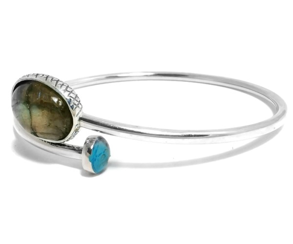 Labradoriitti & turkoosi - Hopeinen rannekoru